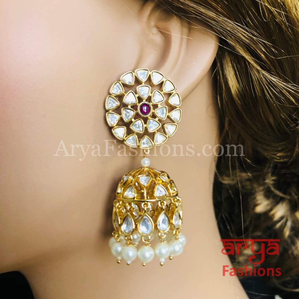 Gold Plated Traditional Floral Cut work Jhumka Earrings – Silvermerc Designs